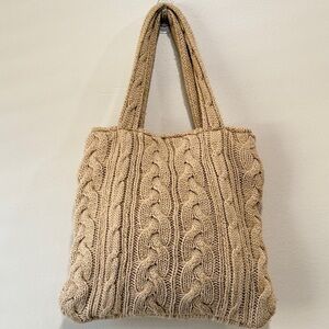 Aeropostale Y2K Cable Knit Beige Shoulder Bag Chunky Sweater Tote 11” x 12”